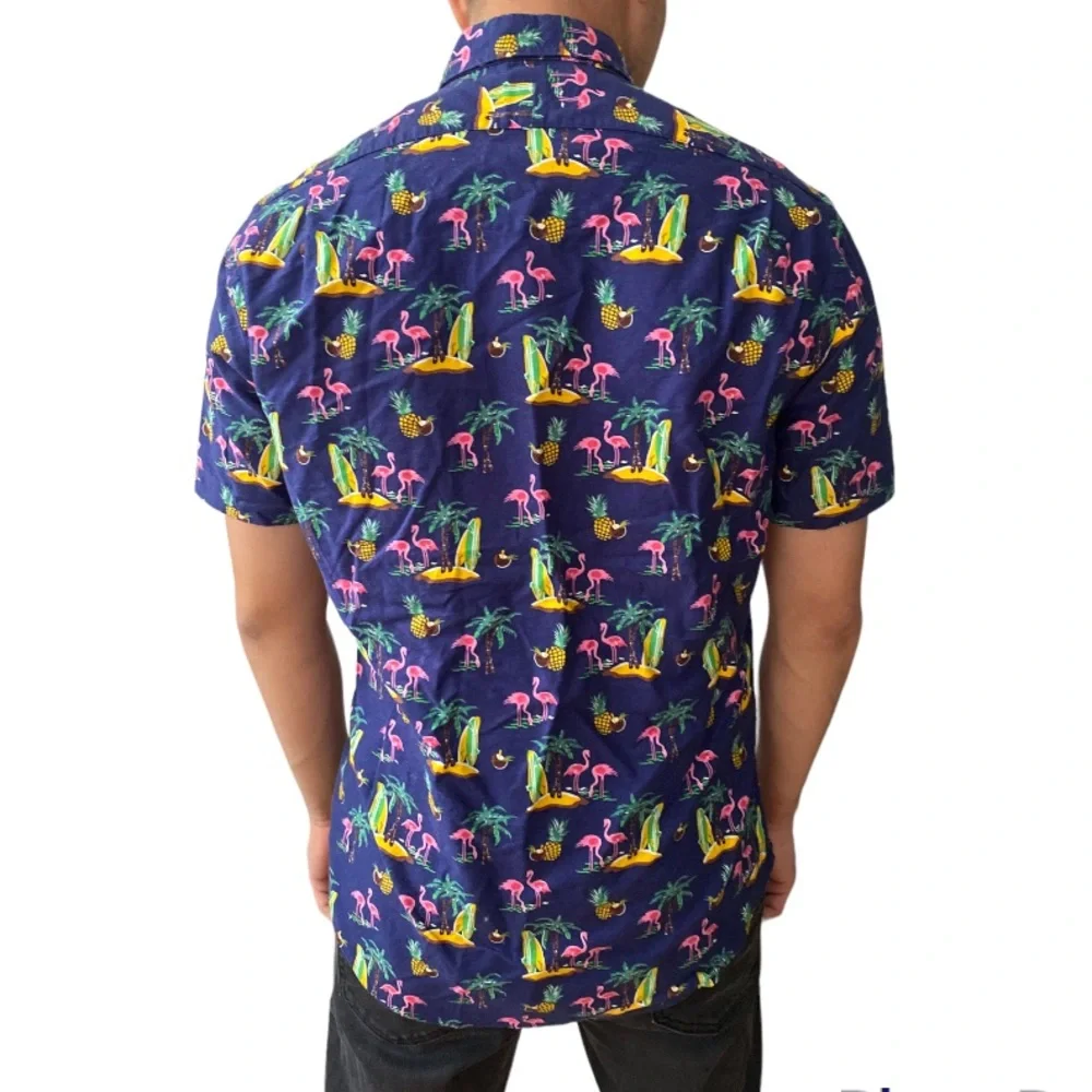 Ralph Lauren Cotton Casual Flamingo Beach Print Button Down Shirt - Picture 2 of 4